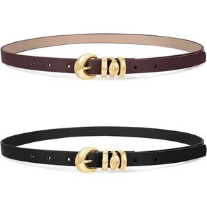 2 Pack 0.71'' Womens Skinny Leather Belts for Ladies Thin Waist Belt